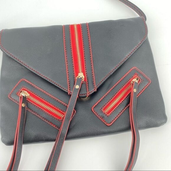 Olivia Miller Red Faux Leather Moto Crossbody Bag 80S retro Inspired Zippers - Picture 3 of 10